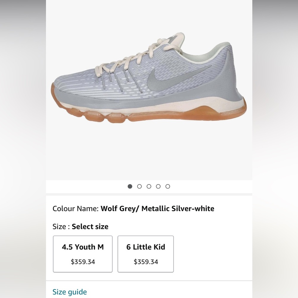 Nike Basketball Kid's KD 8 GS, WOLF GREY/ METALLIC SILVER-WHITE